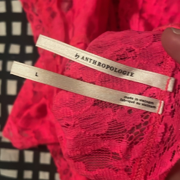Anthropologie Hot Pink Lace one piece w/snap closure Size Large - Picture 2 of 9